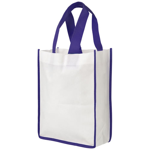 Contrast Small Non-Woven Shopping Tote Bag - White, Purple