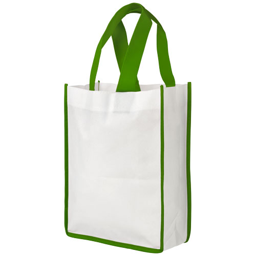 Contrast Small Non-Woven Shopping Tote Bag - White, Green