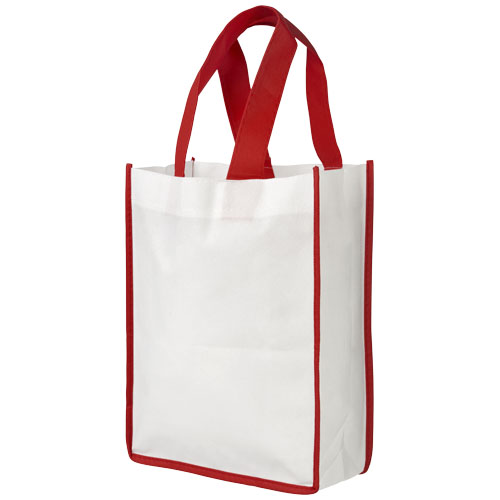 Contrast Small Non-Woven Shopping Tote Bag - White, Red