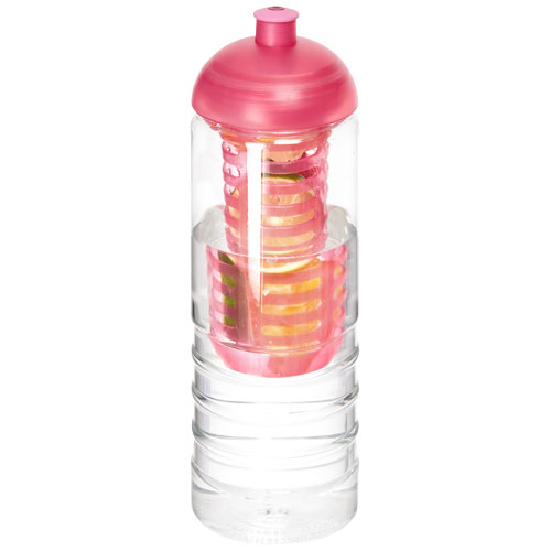 H2O Treble 750 ml Dome Lid Bottle & Infuser - Transparent, Pink