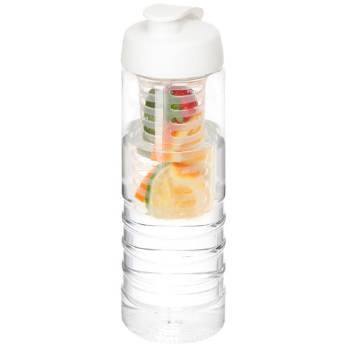 H2O Treble 750 ml Flip Lid Bottle & Infuser - Transparent, White
