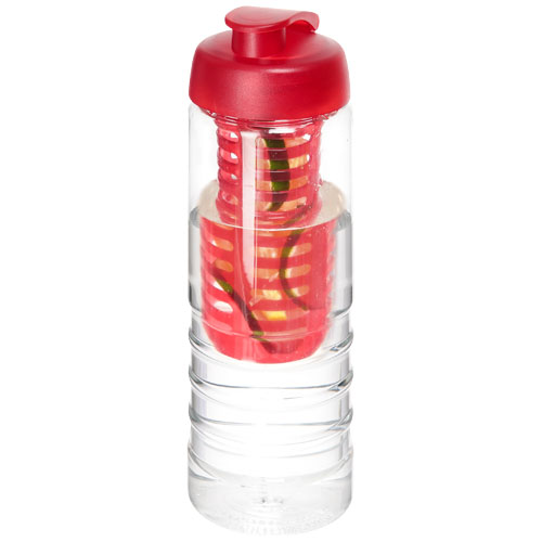 H2O Treble 750 ml Flip Lid Bottle & Infuser - Transparent, Red
