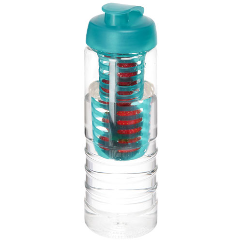 H2O Treble 750 ml Flip Lid Bottle & Infuser - Transparent, Aqua Blue