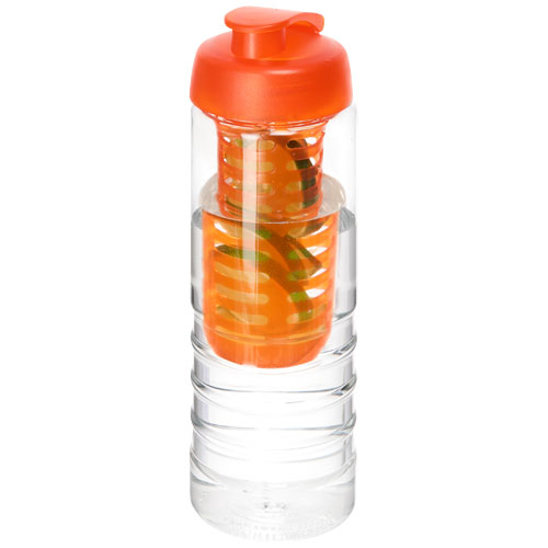 H2O Treble 750 ml Flip Lid Bottle & Infuser - Transparent, Orange