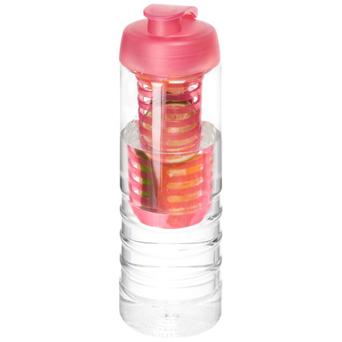 H2O Treble 750 ml Flip Lid Bottle & Infuser - Transparent, Pink