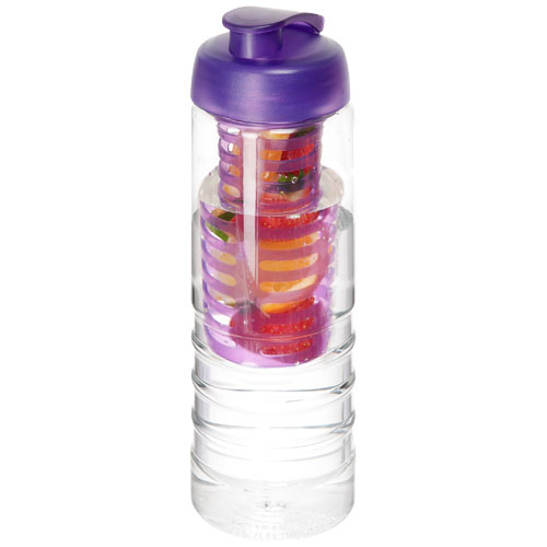 H2O Treble 750 ml Flip Lid Bottle & Infuser - Transparent, Purple