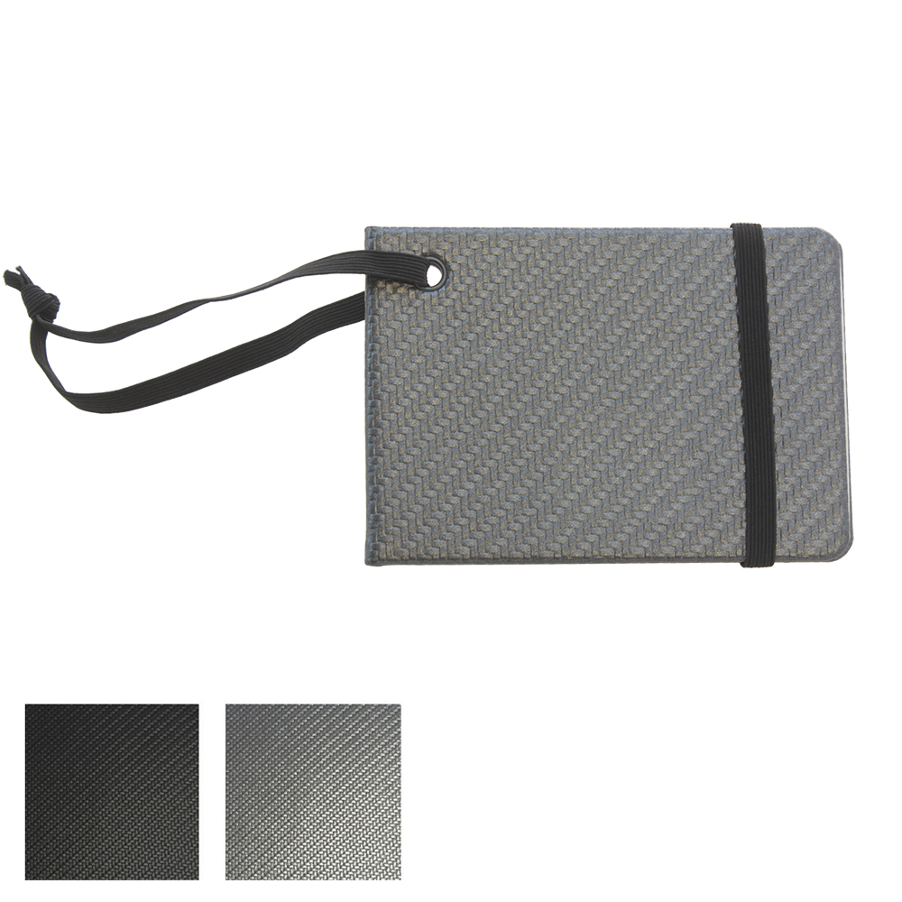 Carbon Fibre Effect Notebook Style Luggage Tag With Elastic Retainer