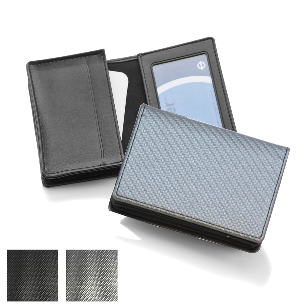 Carbon Fibre Textured Deluxe Business Card Dispenser With Framed Window Pocket