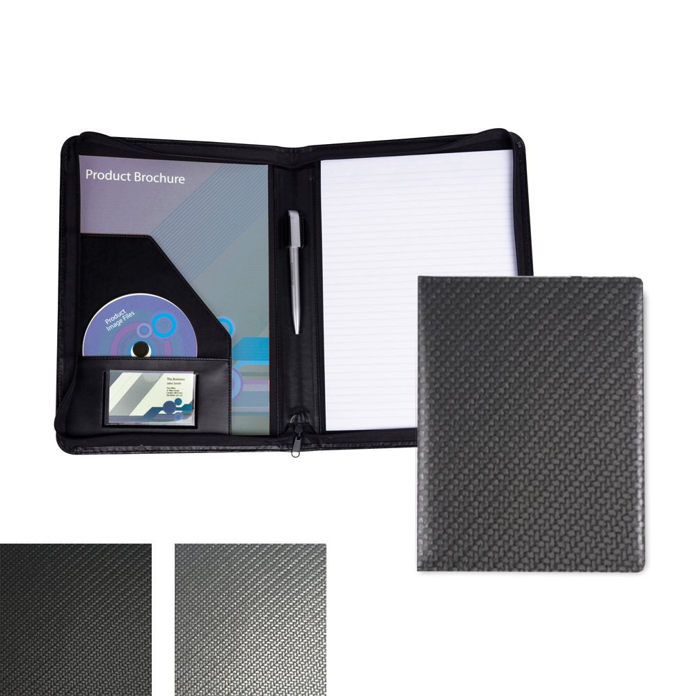Carbon Fibre Textured PU A4 Zipped Conference Folder