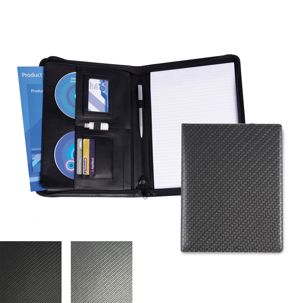 Carbon Fibre Textured PU A4 Deluxe Zipped Conference Folder