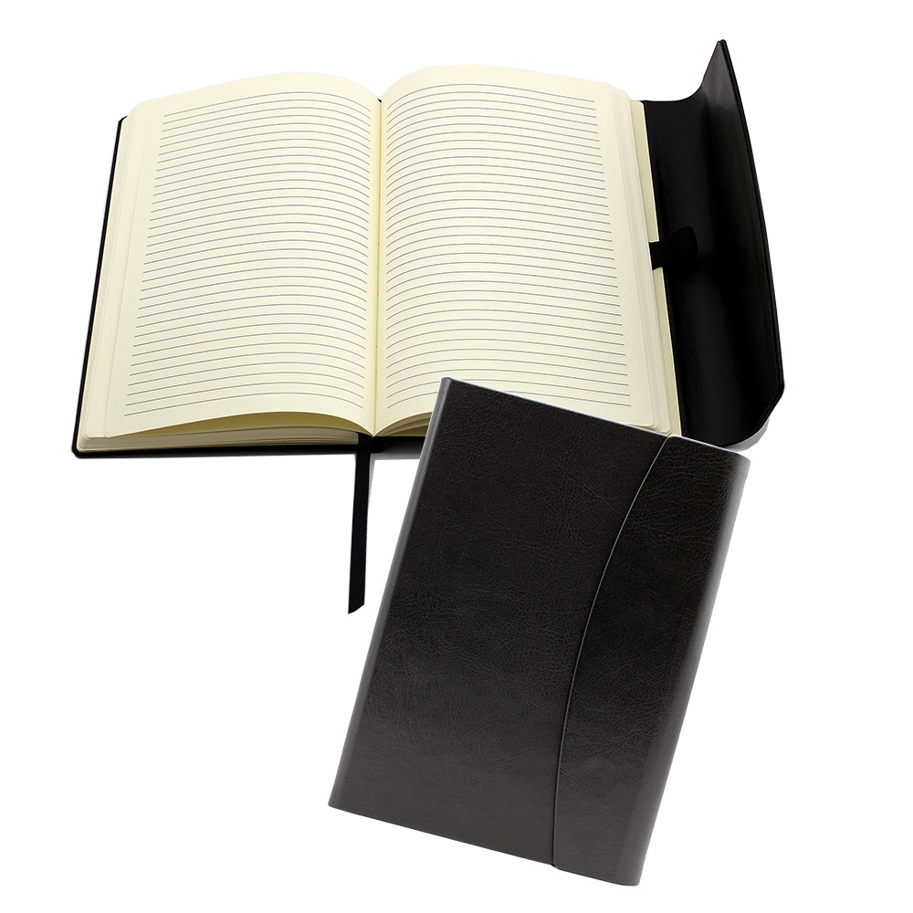 Black Belluno PU A5 Magnet Notebook