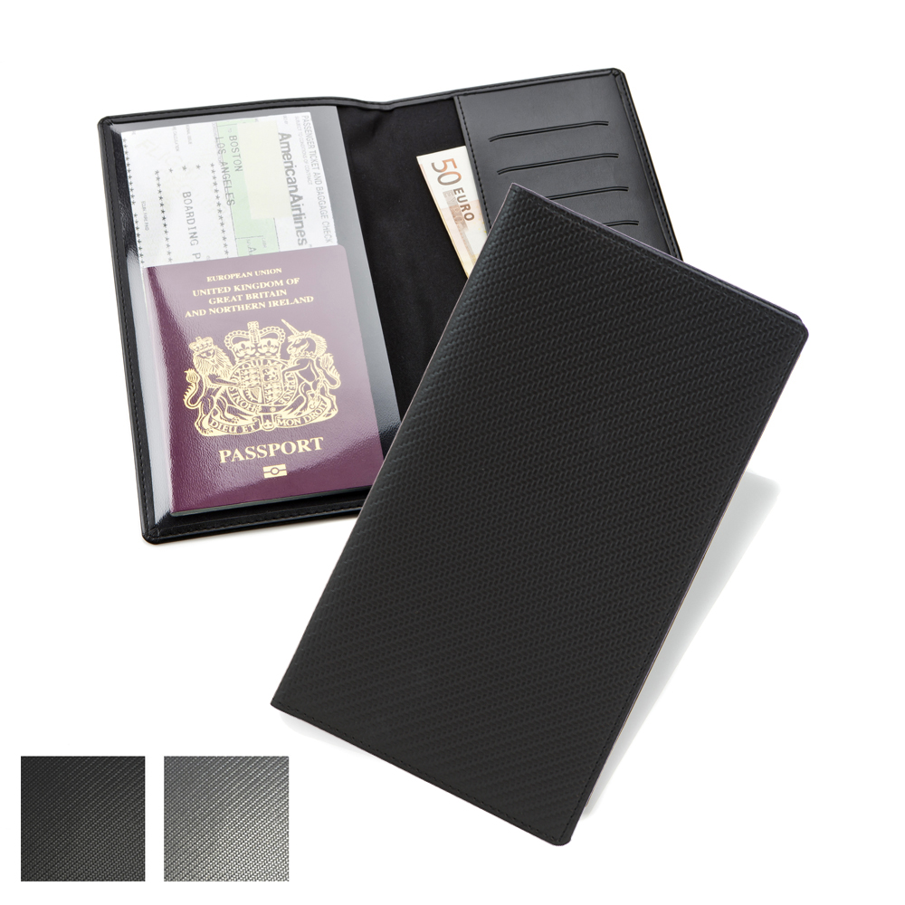 Carbon Fibre Texture Travel Wallet With One Clear Pocket & One Material Pocket With Card Slots