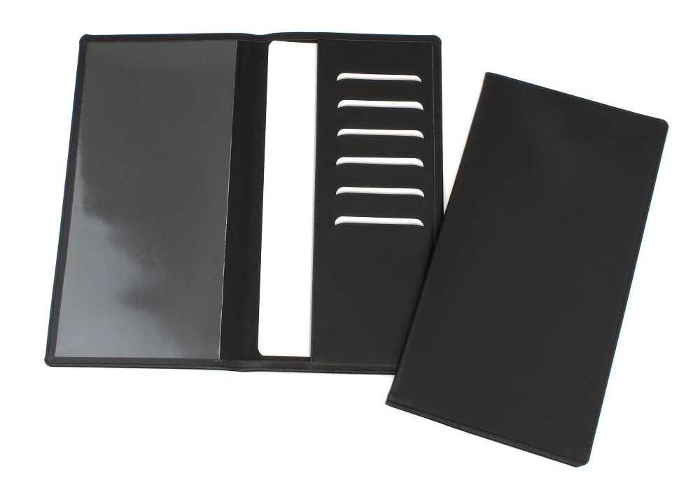 Hampton Leather Travel Wallet With One Clear Pocket & One Material Pocket With Card Slots