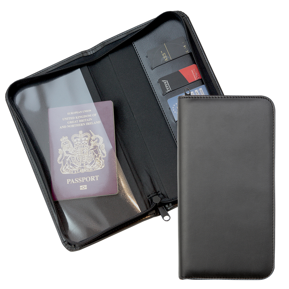 Zipped Travel Wallet With One Clear Pocket & One Material Pocket With Card Slots