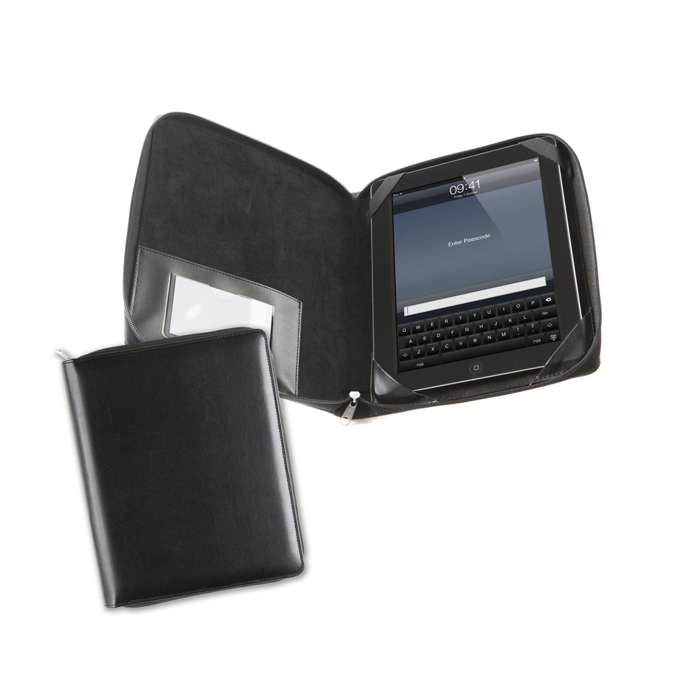 Zipped iPad Case Finished In Black Leather Look Belluno Vegan Pu
