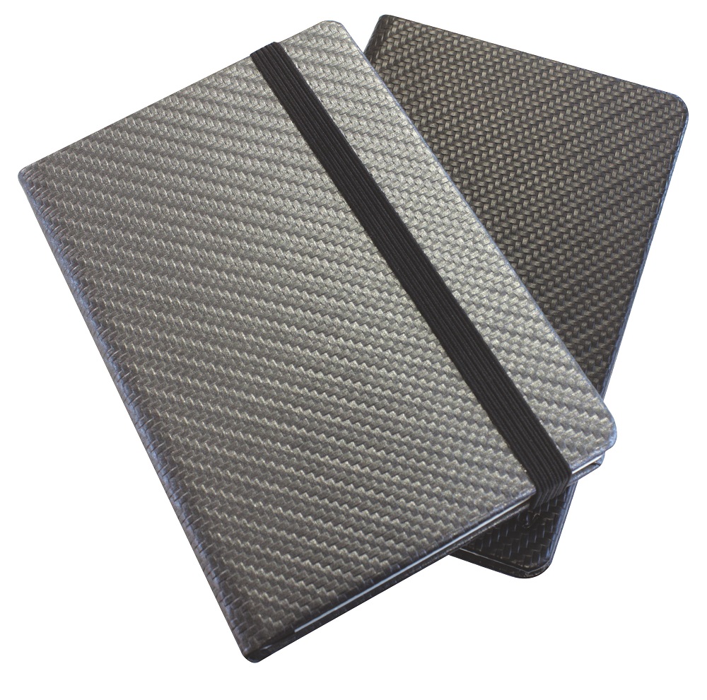 Carbon Fibre Textured PU A5 Casebound Notebook With Elastic Strap