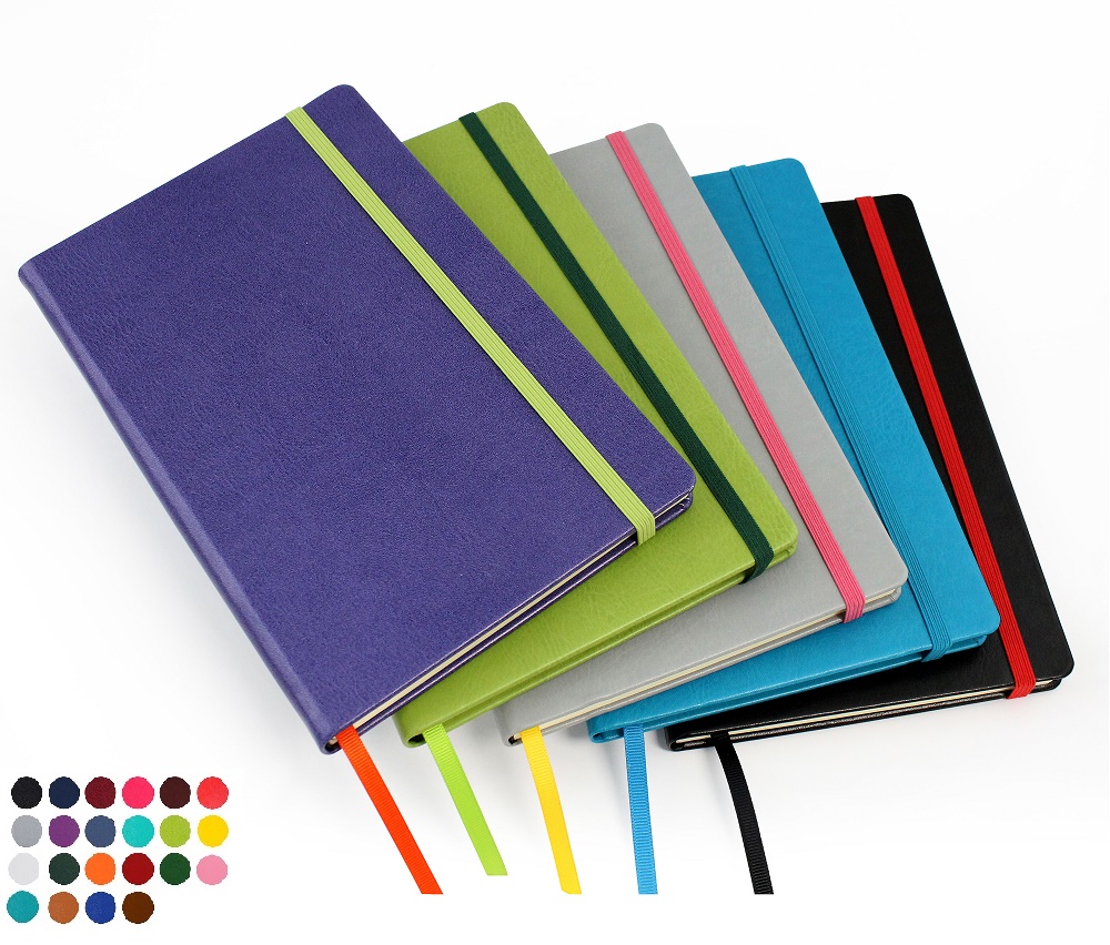 A5 Casebound Notebook With Elastic Strap, Coloured Ribbon & Envelope Pocket,