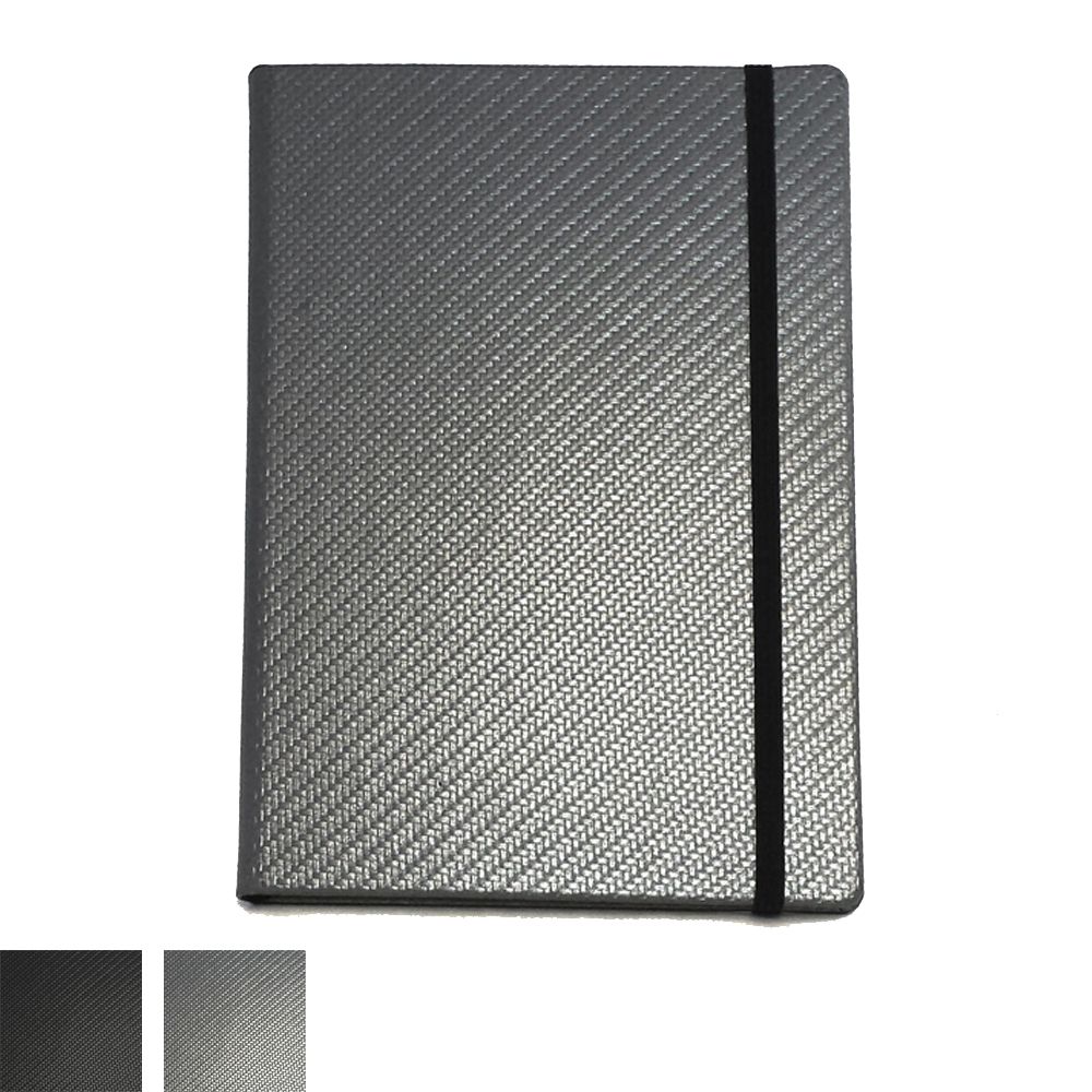 Carbon Fibre Textured A5 Casebound Notebook With Elastic Strap & Envelope Pocket