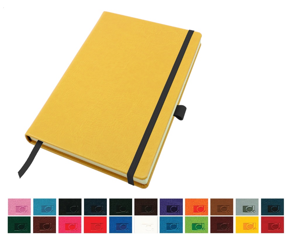 A5 Casebound Notebook With A Elastic Strap, Pen Loop & Ribbon In A Choice Of Colours