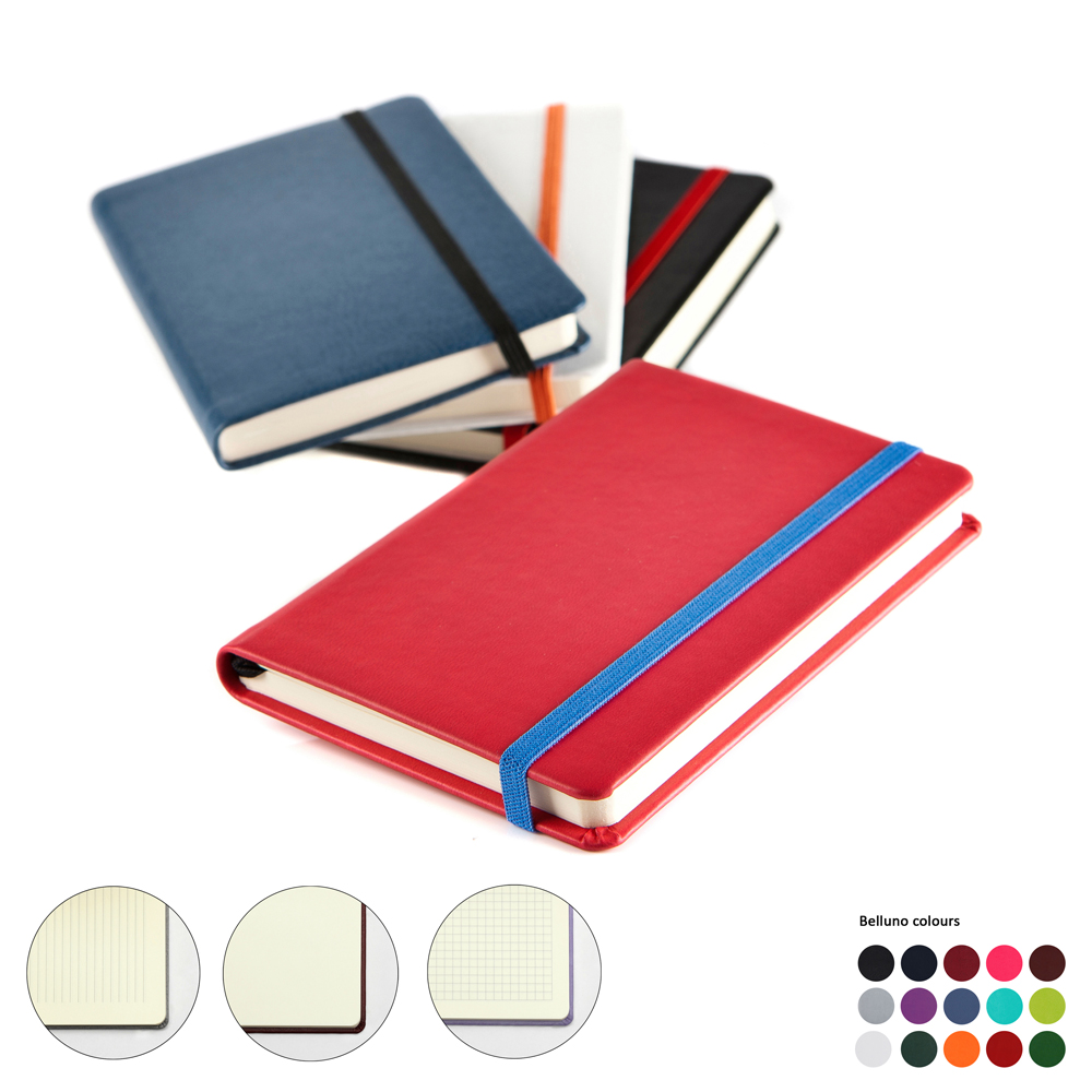 Pocket Casebound Notebook With Coloured Elastic Strap & Ribbon Page Marker