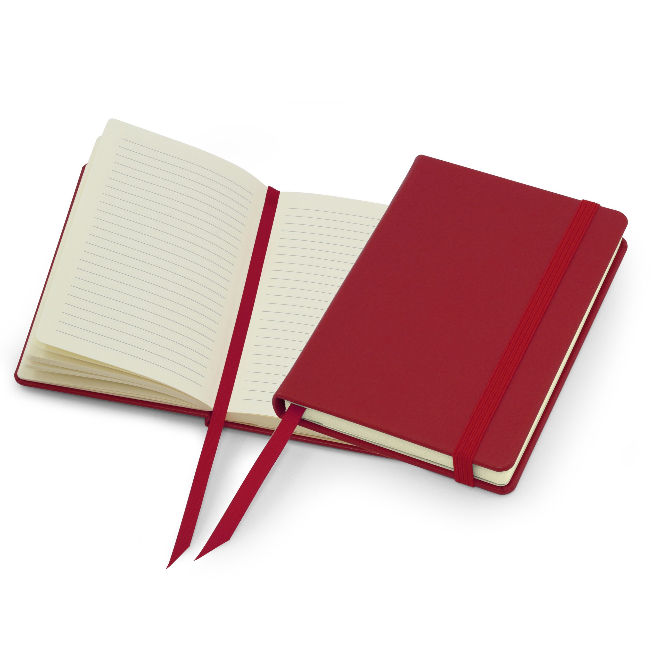 Mix & Match A6 Casebound Notebook With Elastic Strap, Coloured Ribbon & Envelope Pocket In Belluno Leather Look Colours