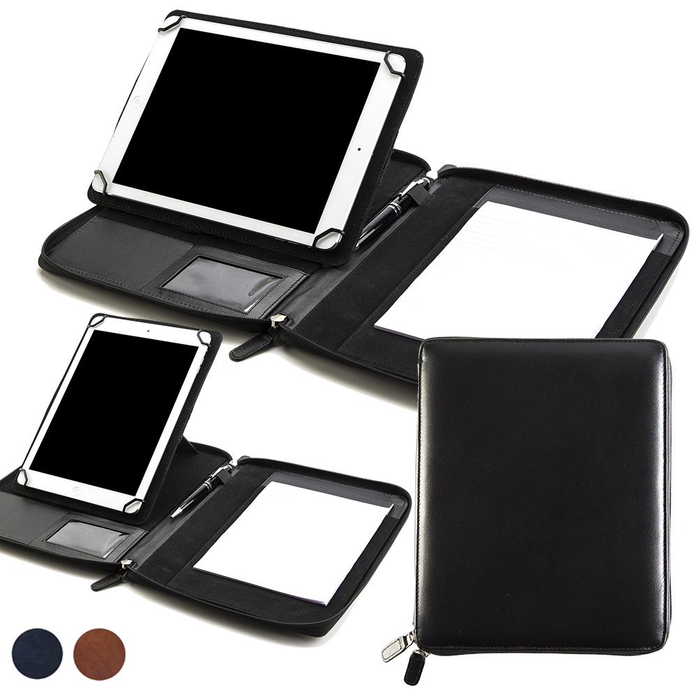 Sandringham Nappa Leather A5 Zipped Adjustable Tablet Holder With A Multi Position Tablet Stand