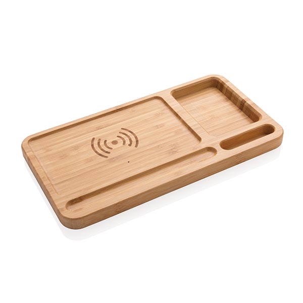 Bamboo Desk Organiser 5W Wireless Charger