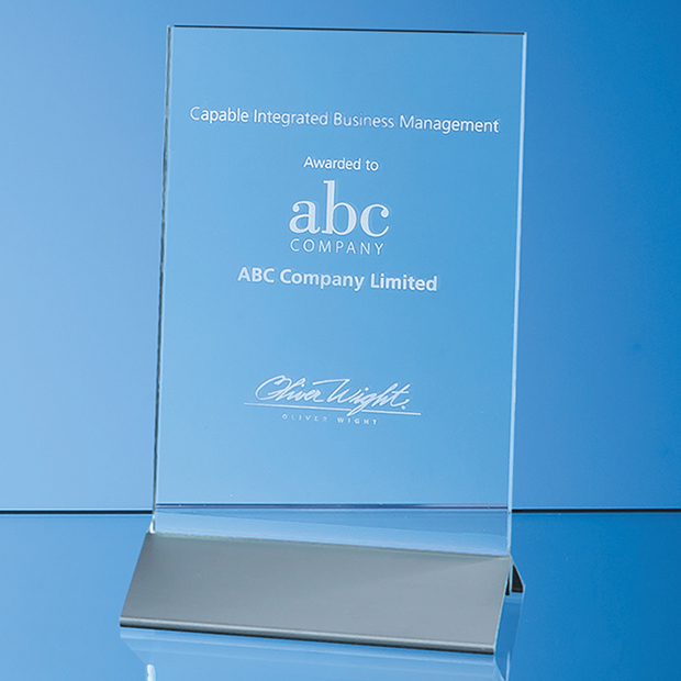15cm X 10cm X 6mm Clear Glass Rectangle On An Aluminium Base
