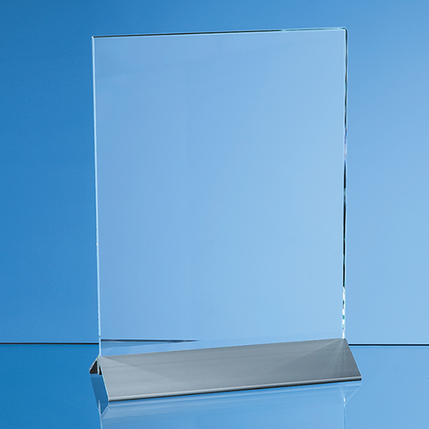 20cm X 15cm X 6mm Clear Glass Rectangle On An Aluminium Base