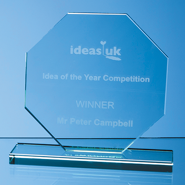15cm X 15cm X 12mm Jade Glass Octagon Award
