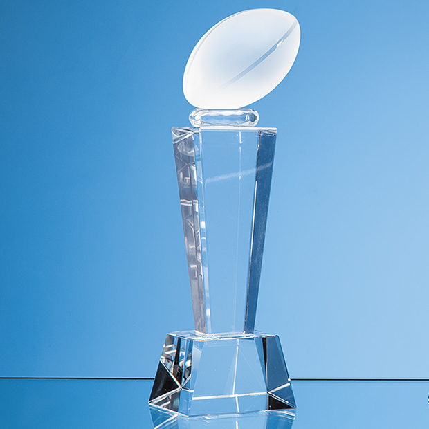 18cm Optical Crystal Rugby Ball Column Award