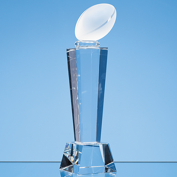 21cm Optical Crystal Rugby Ball Column Award