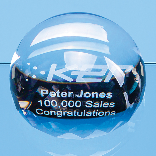9cm Optical Crystal Facet Edged Dome Paperweight