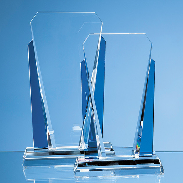 21.5cm Clear & Sapphire Blue Optical Crystal Sentinel Award