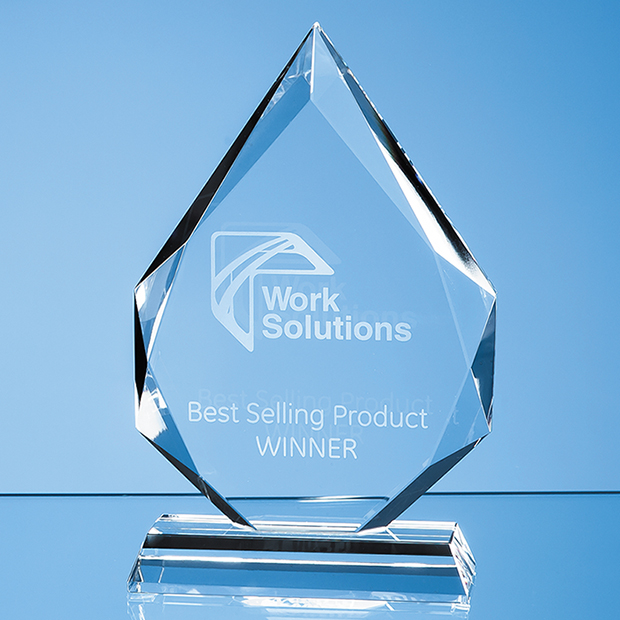 17cm X 12cm X 20mm Clear Glass Facetted Diamond Peak Award
