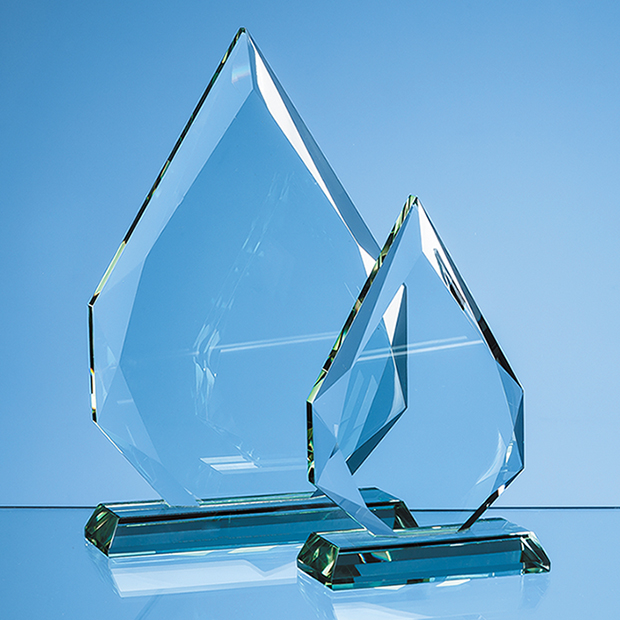 15cm X 10.5cm X 19mm Jade Glass Facetted Diamond Peak Award