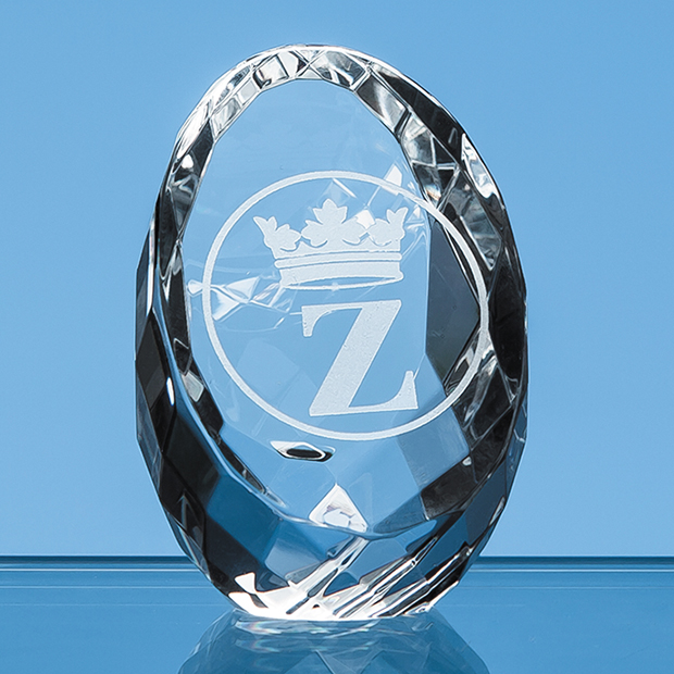 6cm Optical Crystal Facet Sliced Oval Paperweight