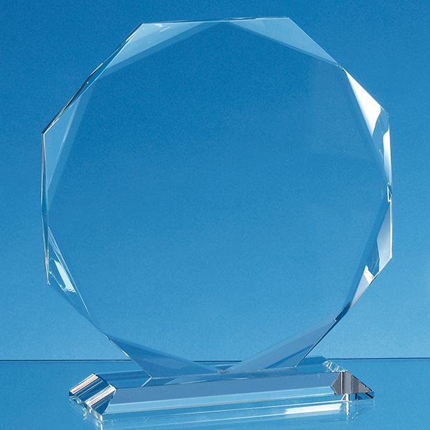11.5cm X 11.5cm X 15mm Clear Glass Facetted Octagon Award