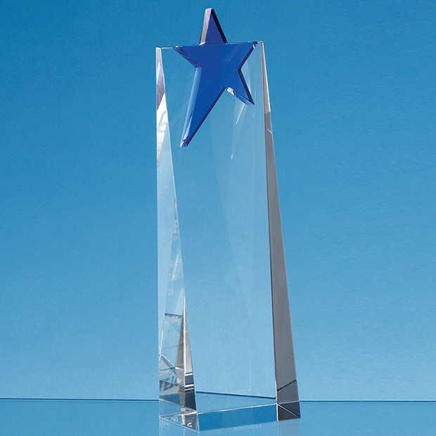 24cm Optical Crystal Rectangle With A Cobalt Blue Star Award