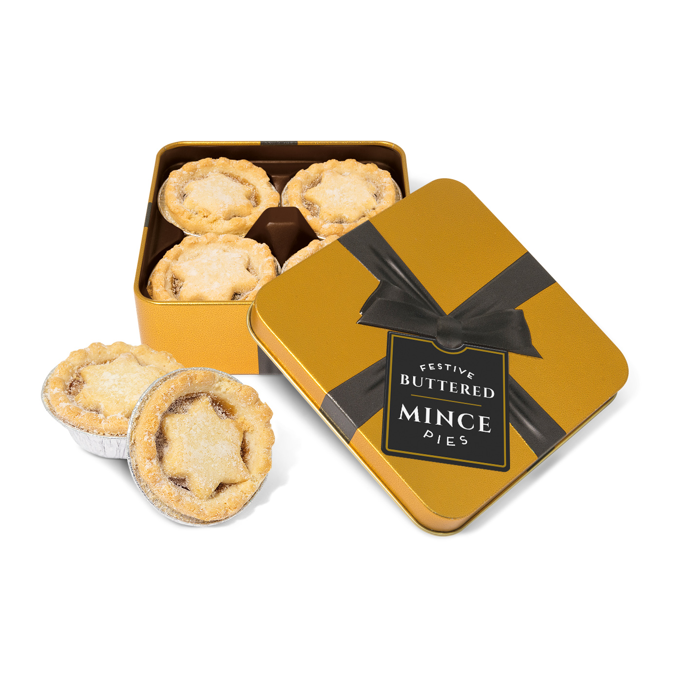 Winter Collection 2020 Small Gold Square Tin With Mince Pies