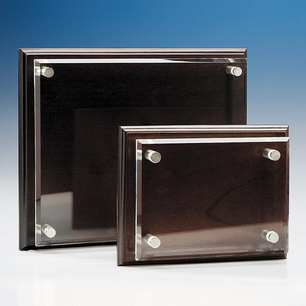 15.5cm X 20.5cm Clear Rectangle Mounted On A mAhogany Plaque