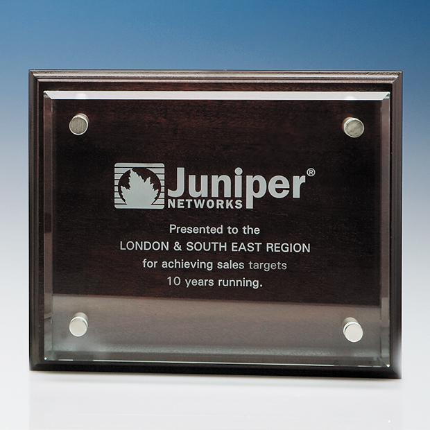 20.5cm X 25.5cm Clear Rectangle Mounted On A mAhogany Plaque