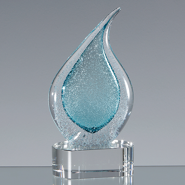 17cm Handmade Glass Frosted Teal Teardrop Award