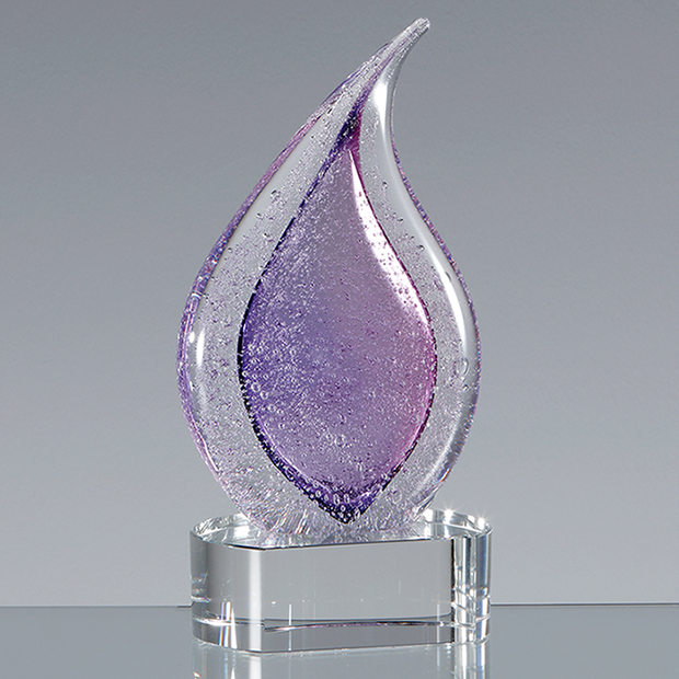 17cm Handmade Glass Frosted Heather Teardrop Award