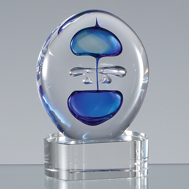 12cm Handmade Blue & Teal Round Crystalart Award