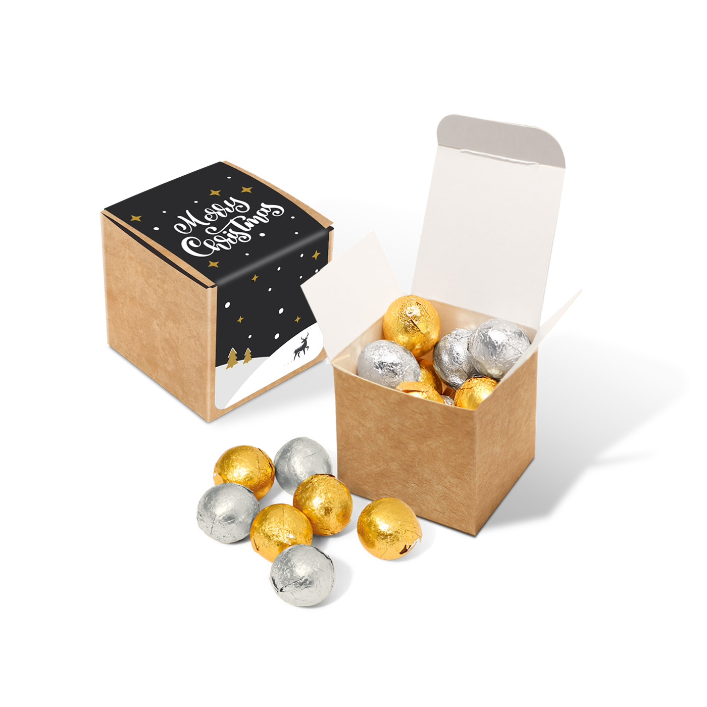 Winter Collection 2020 Eco Kraft Cube With Foiled Chocolate Balls