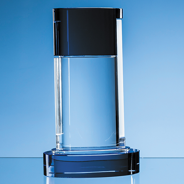 29cm Nik Meller Design Clear Optical Crystal & Cobalt Blue Seeq Oval Column Award