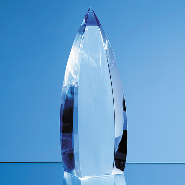 28cm Nik Meller Design Clear Optical Crystal & Cobalt Blue Vetri Obelisk Award