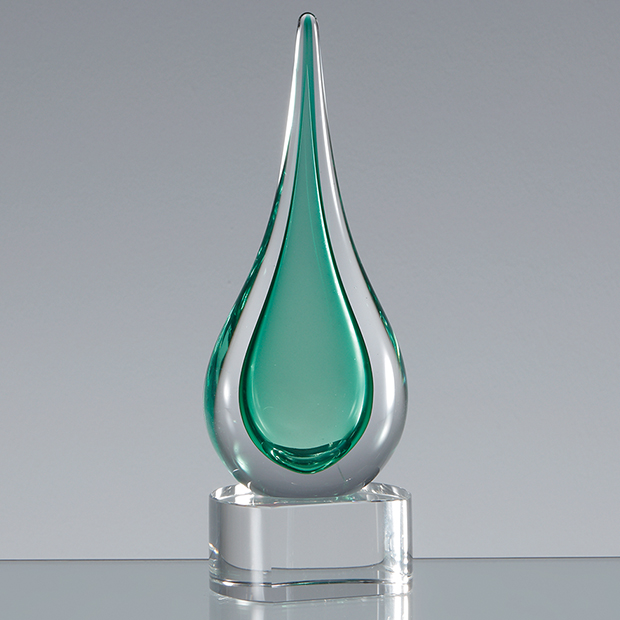 18cm Handmade Crystal Emerald Green Teardrop Award