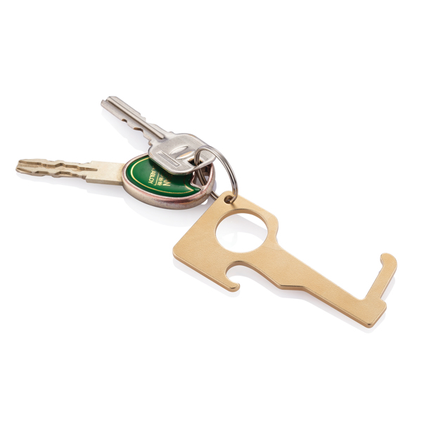Brass Hygienic Zero Contact Keychain, Brown